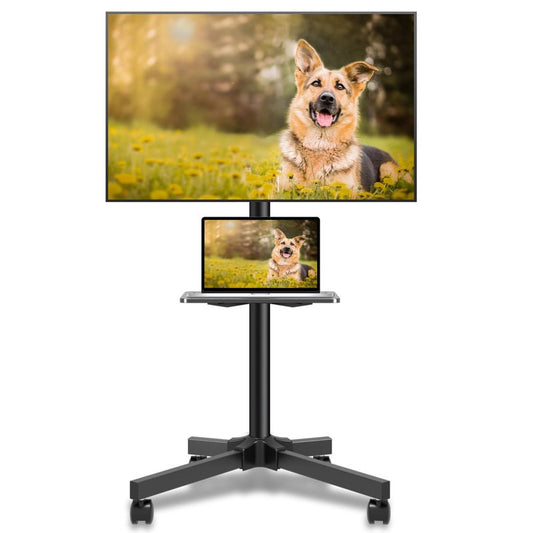 Mobile TV Carts on Wheels for 21-60 Inch Flat/Curved Panel Screens TVs - Height Adjustable Floor Trolley Stand with Shelf Holds up to 77lbs - Max VESA 400x400mm