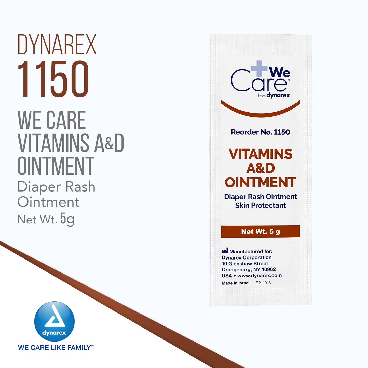 Dynarex Vitamins A & D Ointment, Ointment with Vitamin A and Vitamin D Skin Protectant, for Diaper Rash and Discomfort, White, 1 Box of 144 - 5g Packets
