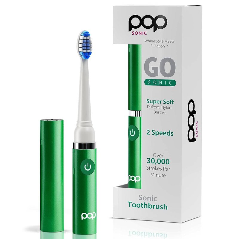 Pop Sonic Electric Toothbrush (Green Solid) - Travel Toothbrushes w/AAA Battery | Kids Electric Toothbrushes with 2 Speed & 15,000-30,000 Strokes/Minute, Dupont Nylon Bristles
