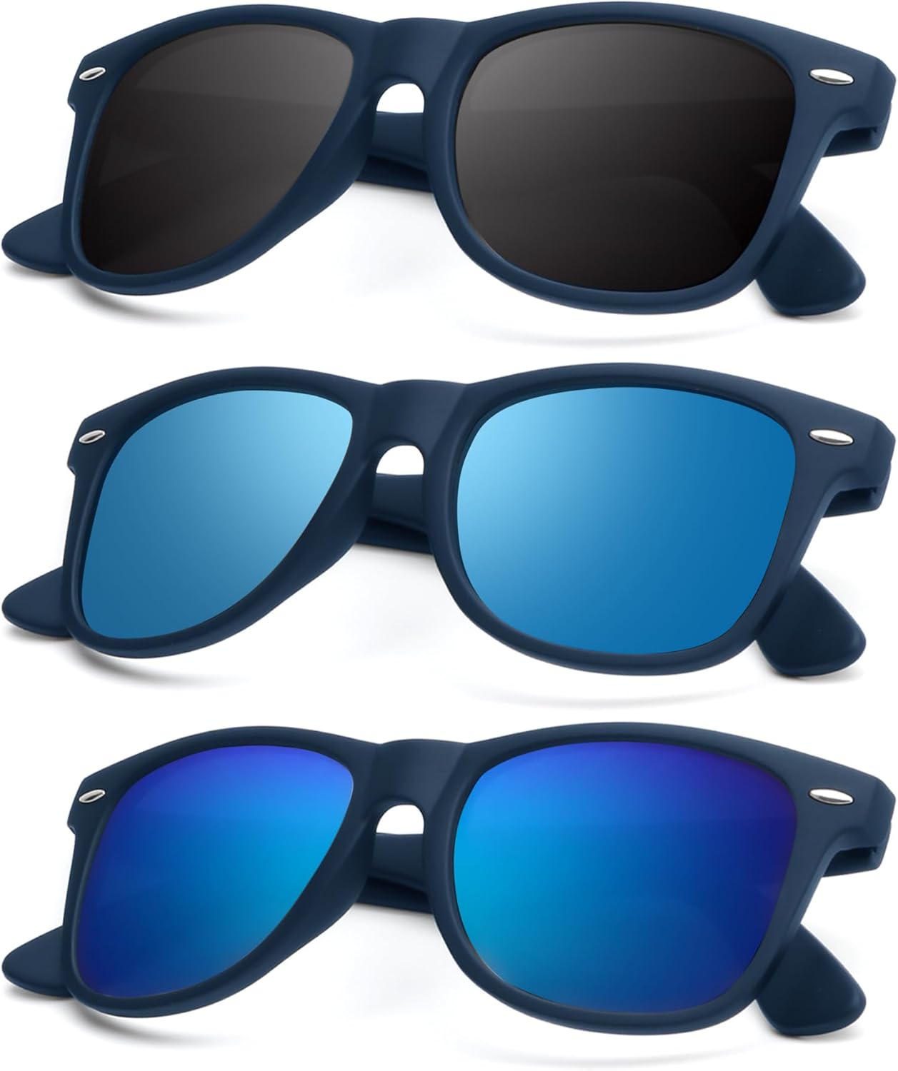 KALIYADI Polarized Sunglasses - Matte Finish, UV Blocking, Color Mirror Lenses | 3-Pack for Men & Women
