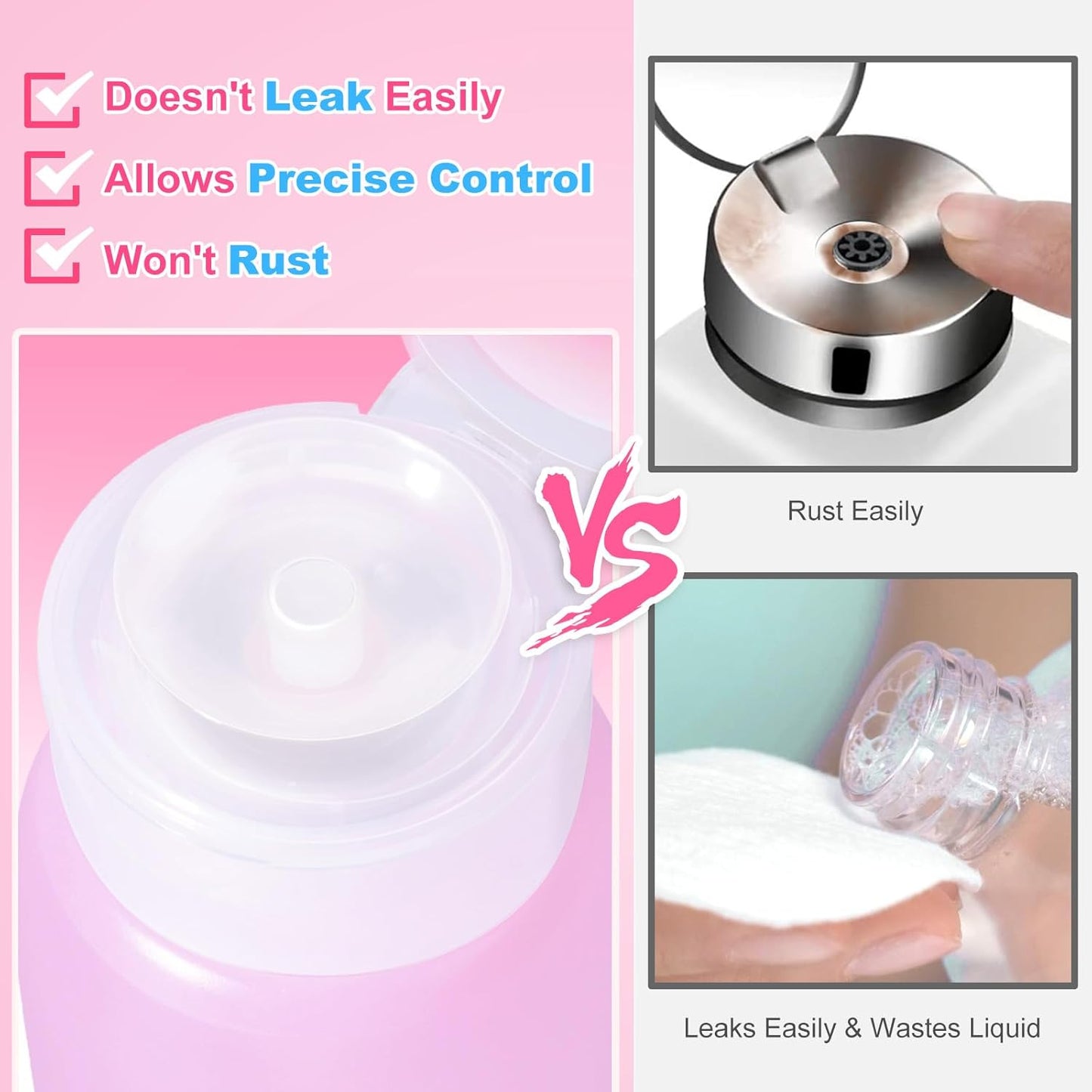 Acetone Pump Dispenser - One-Touch Nail Polish Remover & Makeup Pump Bottle | 200ML (6.8oz) - 2 Pack