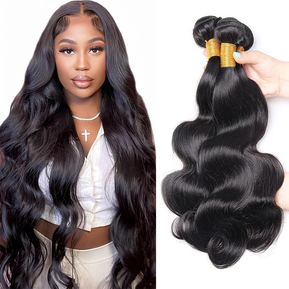 26 28 30 Inch Body Wave Bundles Body Wave Bundles Human Hair Black Human Hair Bundle Huxowax Brazilian Virgin Remy Color 1B Bundle 150g