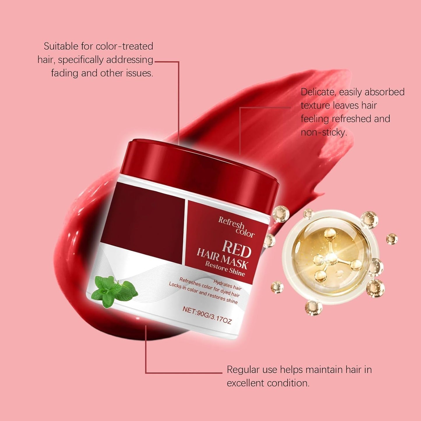 Red Hair Mask - Color Boosting Conditioner for Damaged Hair | Repairs, Strengthens & Hydrates (1 Piece)