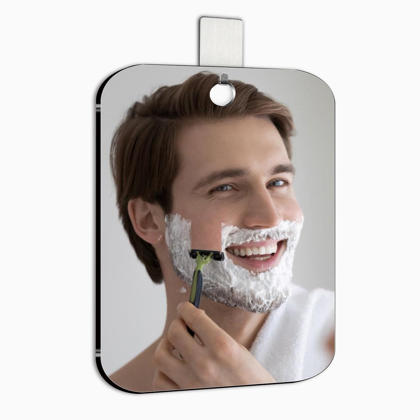 Thicken Shower Mirror Fogless for Shaving,(Large,1 Pcs 11x8 in) Anti Fog Shaving Mirror No Fog Free Holder NO-Drilling Waterproof, Small Wall Mounted Bathroom Accessories Camping Hanging Men