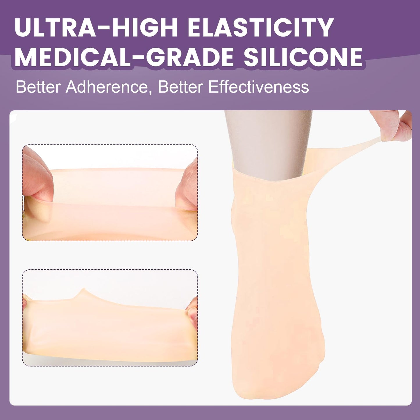 TEAWOO 5 Pairs Silicone Socks for Dry Cracked Feet, Women's Foot Socks for Moisturizing (Beige, Fits Up to Size 9)