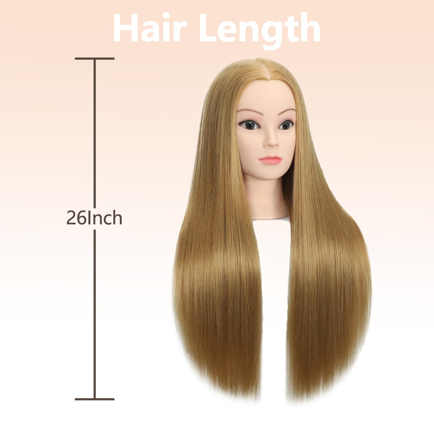 Mannequin Head 26"-28" Synthetic Fiber Training Head Cosmetology Manikin Doll Head Practice Head for Hairdresser With Free Table Clamp