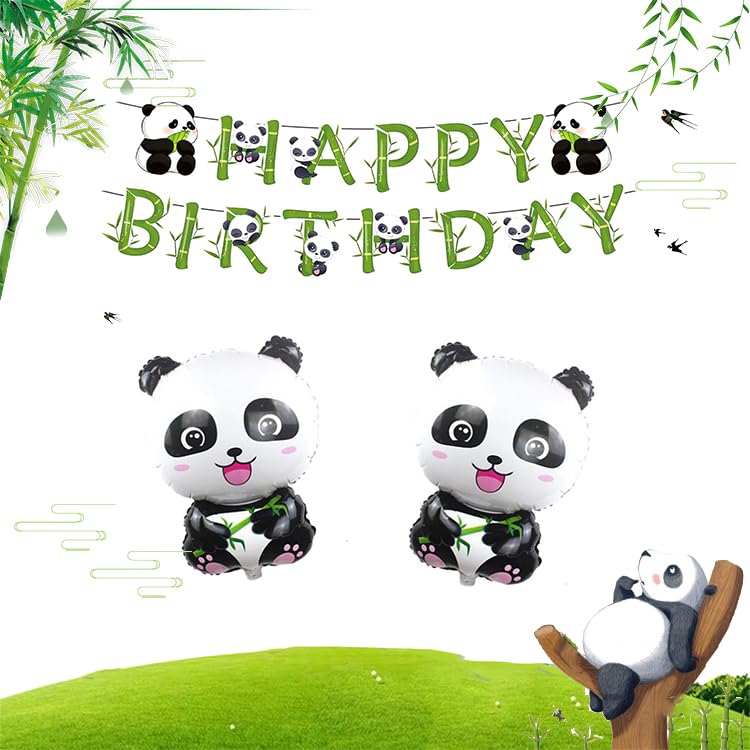 Adorable Panda Birthday Party Decoration Set - Banner & Foil Balloons