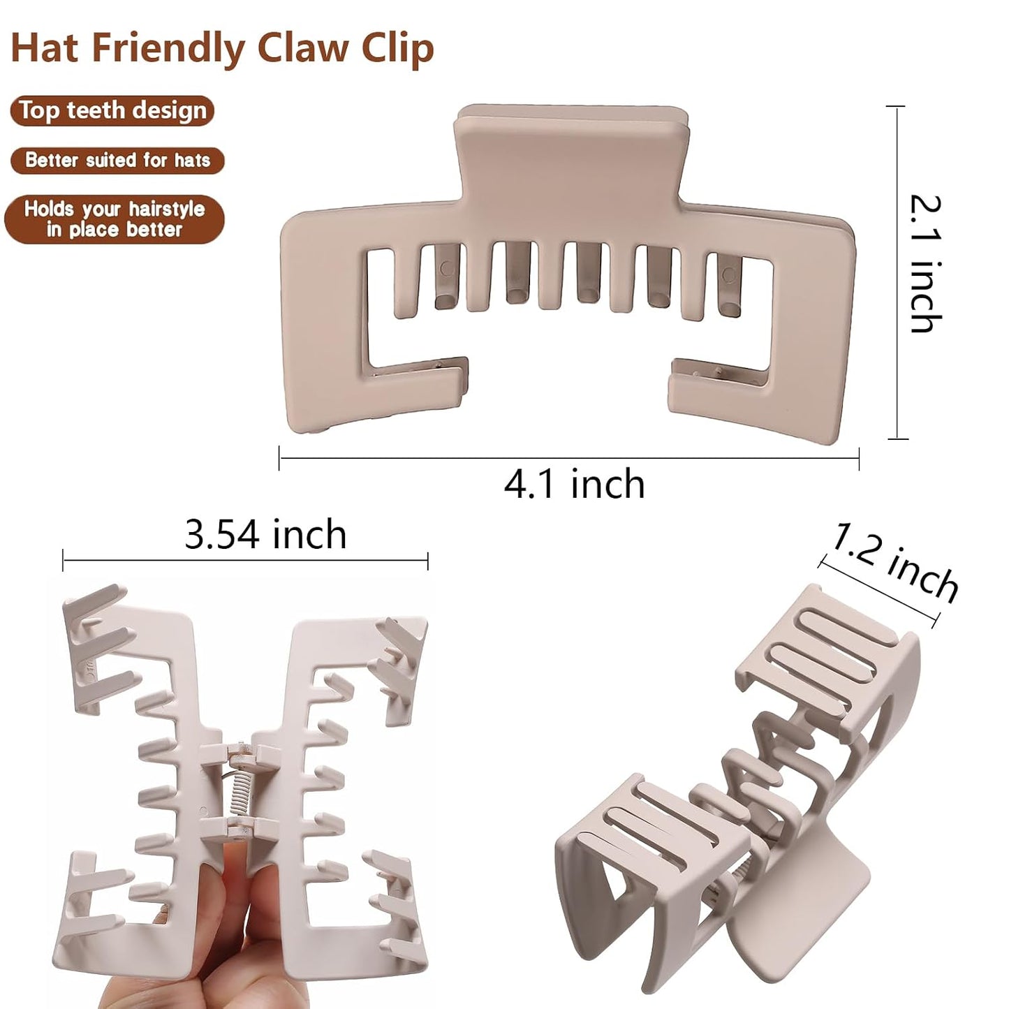 Hat-Friendly Claw Clips for Baseball Caps - 4 Pack Large Strong Hold Matte Clips for Thick & Thin Hair | Hair Accessories