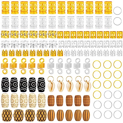 Jelyne 133 Pcs Hair Jewelry Set for Braids – Gold & Silver Locs Cuffs, Beads & Shell Charms