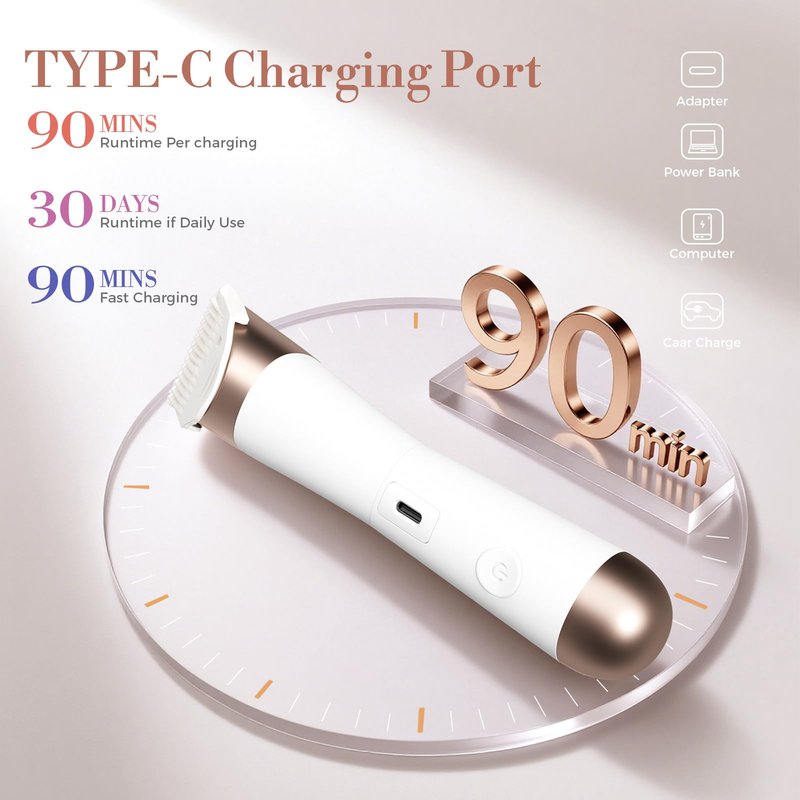 Bikini Trimmer for Women, 2 in 1 Electric Shaver for Women, Pubic Hair Trimmer Waterproof IPX7 with LED, Bikini Razor for Leg Arm Underarm Bikini Area, Gift for Family Friends - White