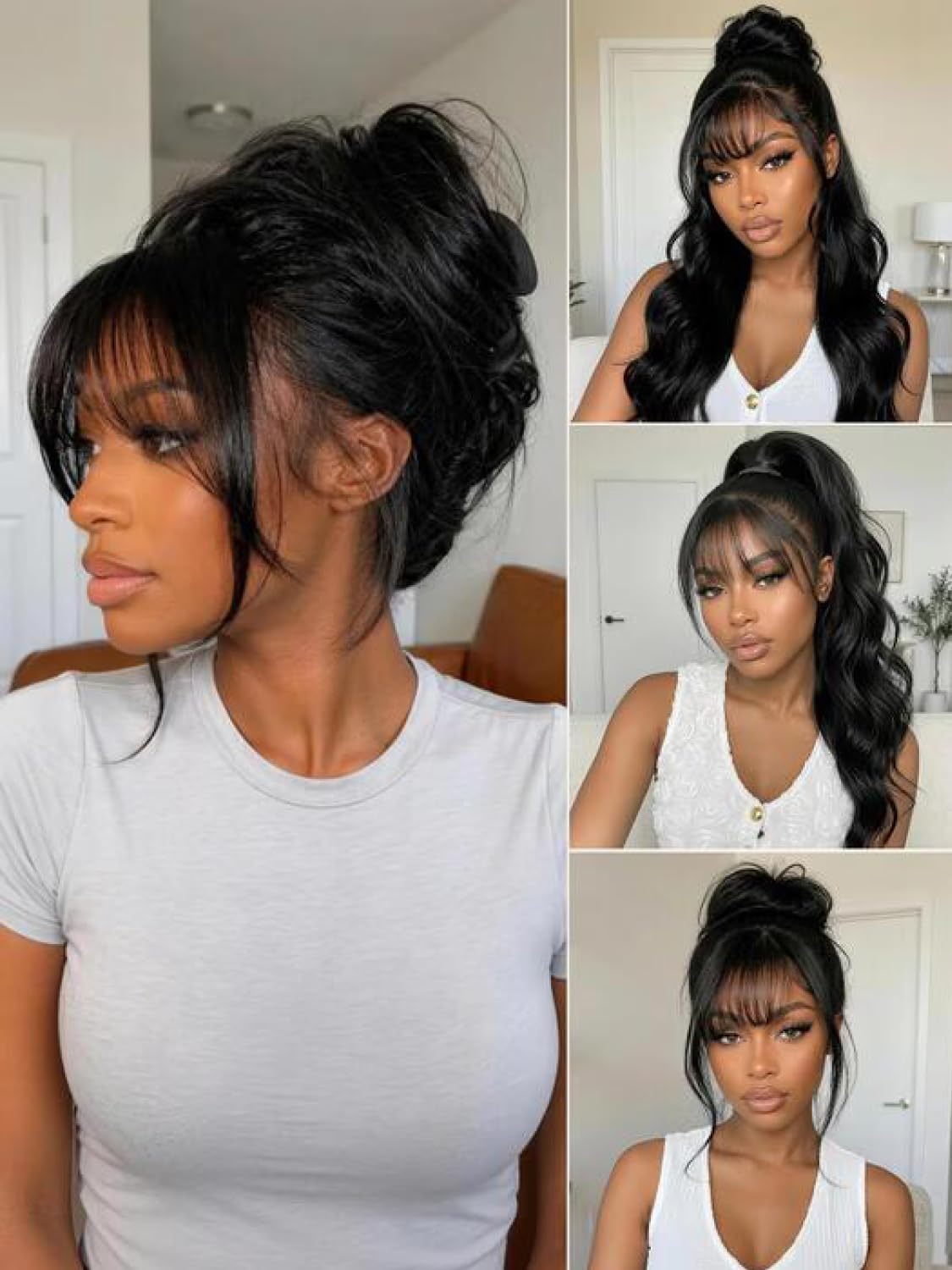 UNICE Pre Everything Body Wave 13x4 Lace Front Wigs Human Hair with Bangs Glueless Wig Human Hair Pre Plucked Pre Cut Lace Bleached Knots Ready to Wear Frontal Wig Black Color 18 inches
