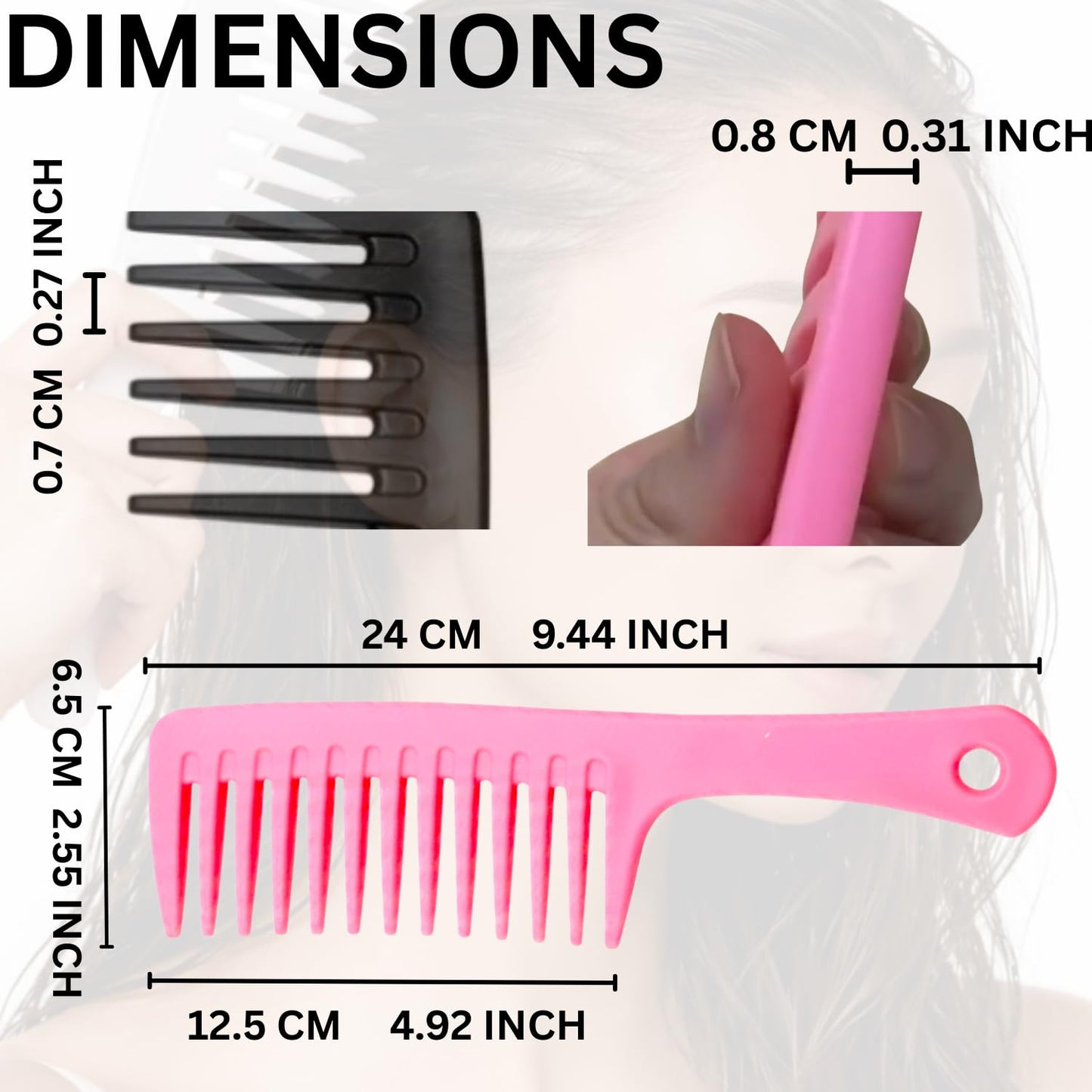 Wide Tooth Comb for Curly Hair - Detangle Wet & Dry Hair Effortlessly | Black