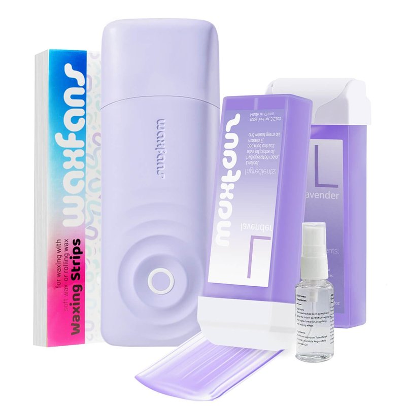 Waxfans Smart Wax Roller Kit – Roll-On Wax Kit for Women & Men, At-Home Waxing Kit for Body & Legs Hair Removal, Includes 2 Wax Refills & 50 Wax Strips, Easy & Smooth (Purple)