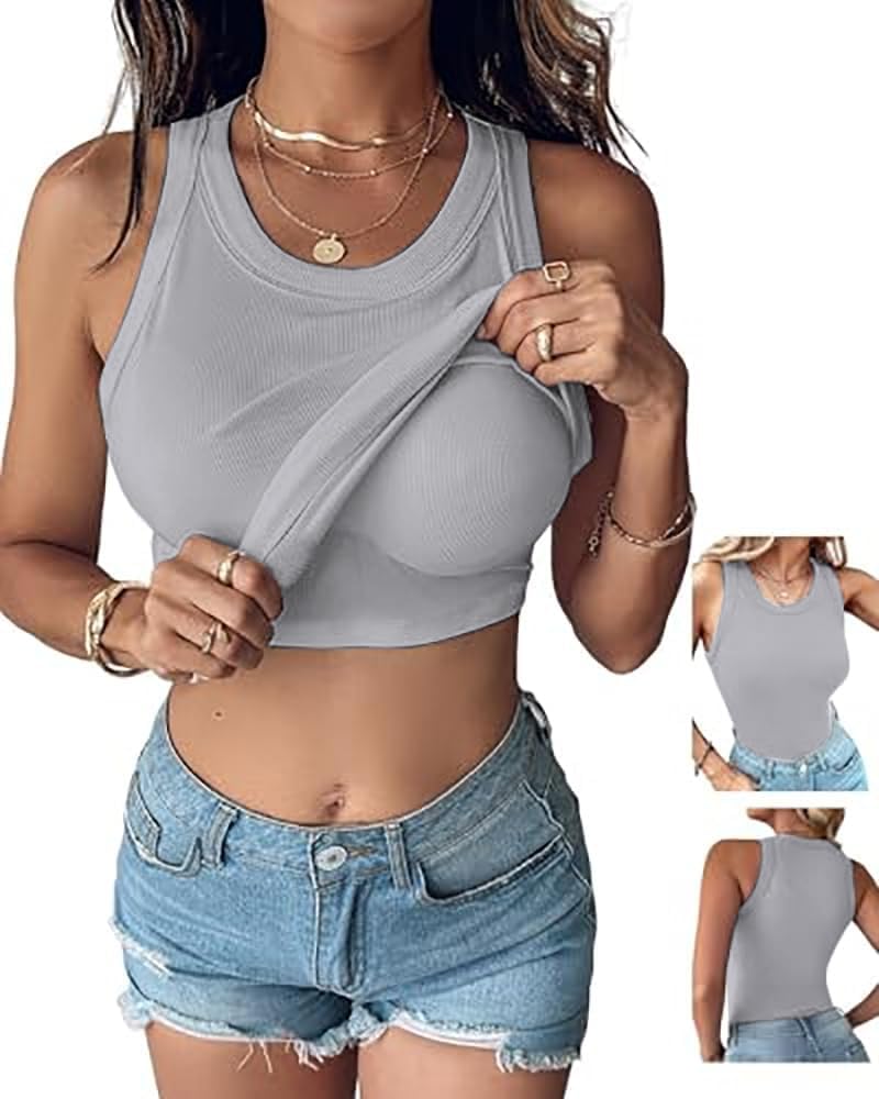 Women’s Built-In Bra Tank Top - Sleeveless Racerback Ribbed Fitted Shirt | Casual Style