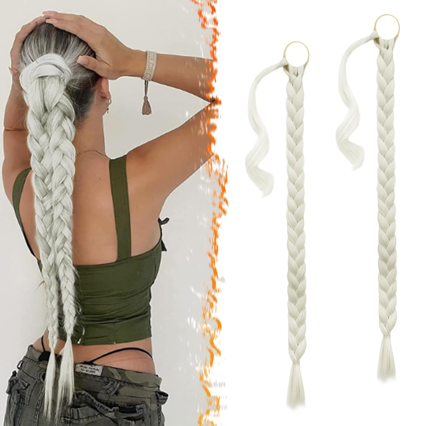 30 Inch Long Braided Ponytail Extension - Copper Red Wrap Around Hairpiece | Synthetic Hair for Women