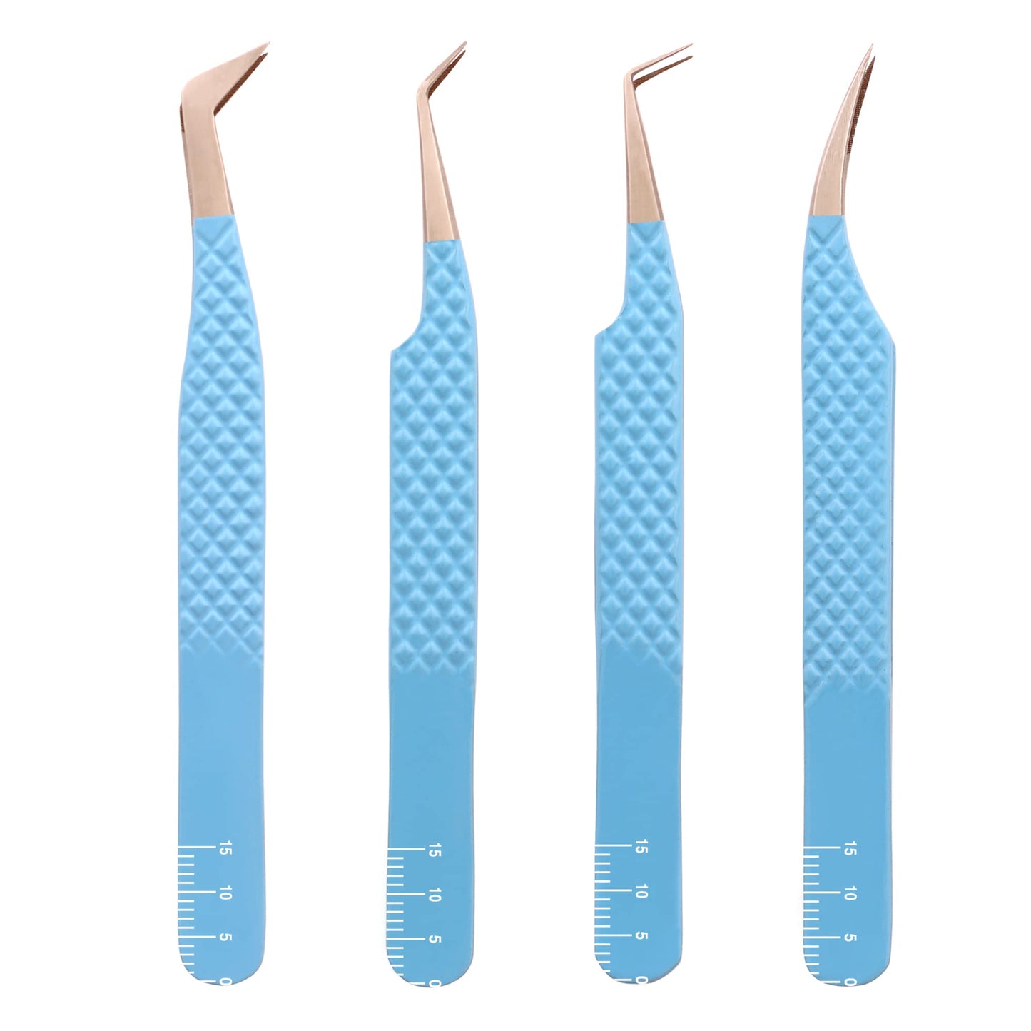 M LASH Eyelash Extension Tweezers (Set of 4) - Professional & Precision Lash Tweezers for Eyelash Extensions - Japanese Steel, Diamond Grip, Fiber Tip V5 (Teal)