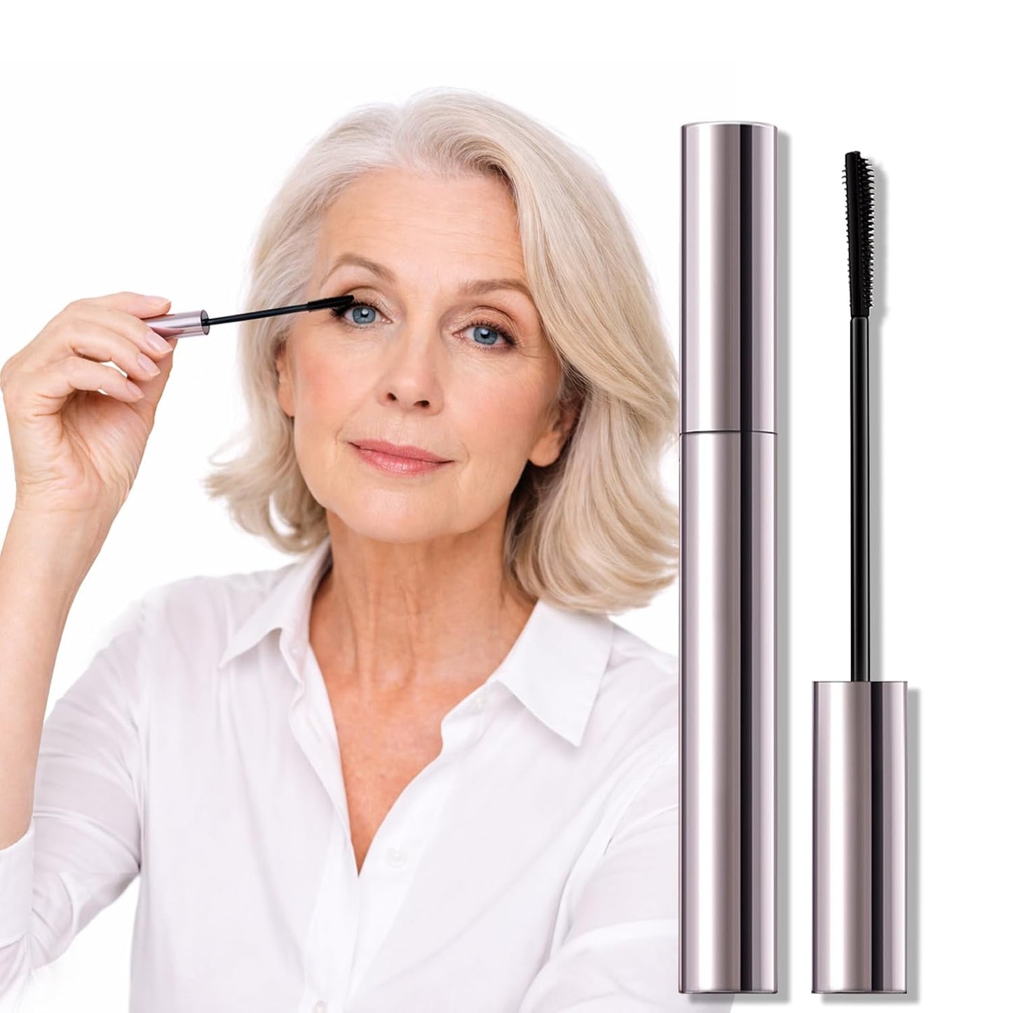 Lengthening & Volumizing Mascara for Older Women 60+ | Smudge-Proof, Flake-Free Black - Slim Micro-Brush for Hooded Eyes