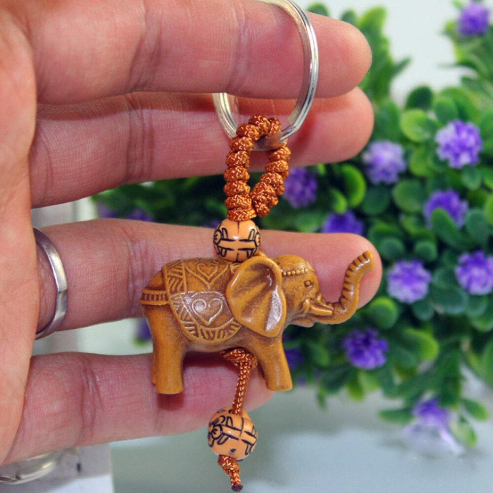 Creative Mini Elephant Carving Pendant Keychain Riches Lucky Animal Keyring Charm Backpack Decoration
