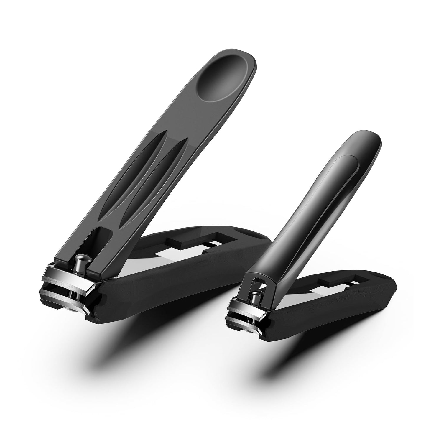FVION Large Nail Clippers with Catcher, 2 PCS Anti-Splash Fingernail & Toenail Clippers, Stainless Steel Self-Collecting Nail Cutters for Effortless Nail Care - Metal Case Packing