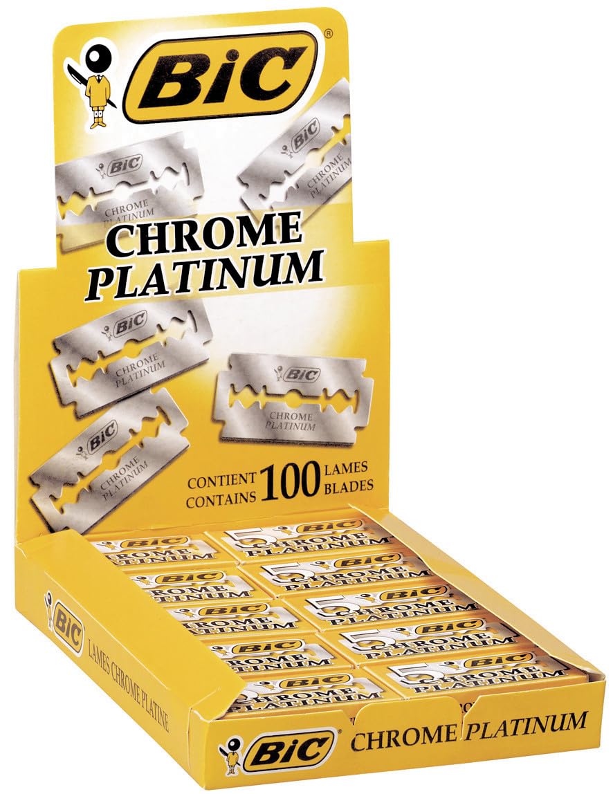 BIC Chrome Platinum Double Edge Safety Razor Disposable Single Blades (100 Pack)