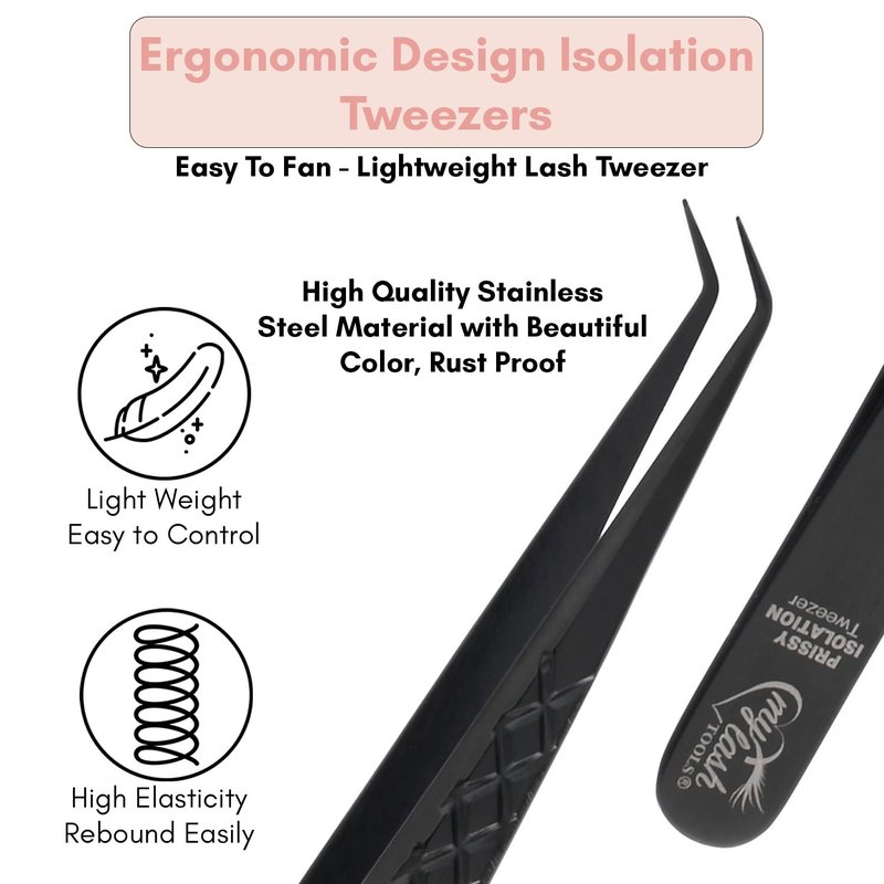 Isolation Tweezer for Eyelash Extensions – 14cm Curved Degree, Japanese Stainless Steel, Best for Individual Isolation & Classic Lashes, Eyelash Twisers (Black)