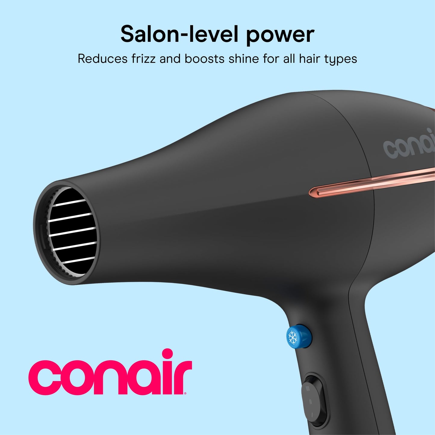 InfinitiPRO by Conair AC Motor Pro Hair Dryer, Ionic Ceramic Blow Dryer with Diffuser and Concentrator, Black, 650X