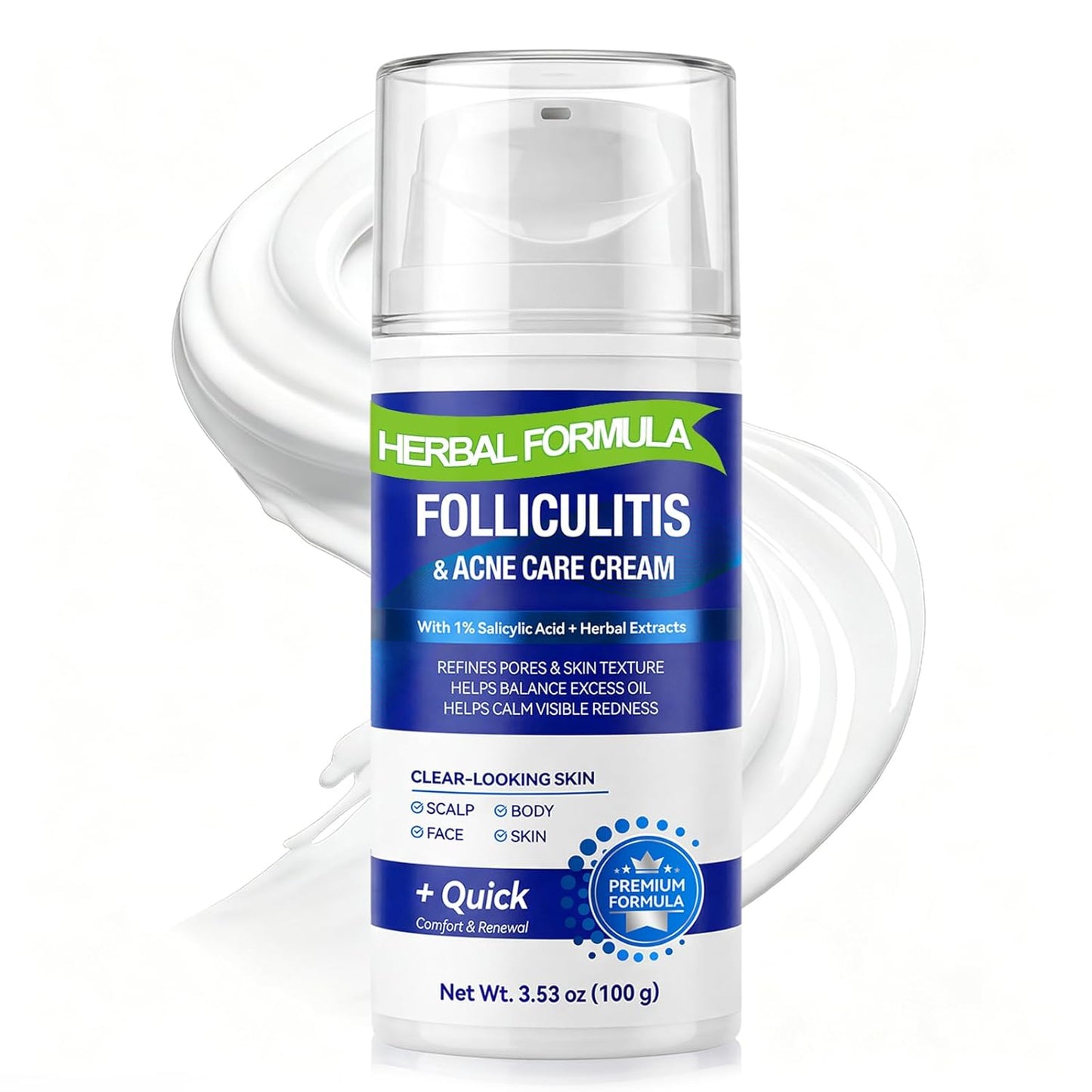 Acne Cream for Face, Scalp & Body - 1% Salicylic Acid & Herbal Extracts | Pore Refining & Oil Balancing - 100g