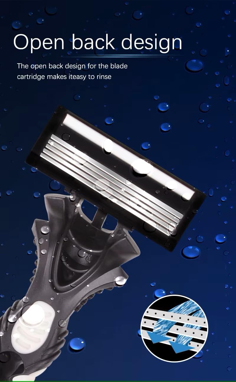 Max Speed 5 Stainless Steel Razors Blades, A Series for Men Shaving, with Lubricated Strip and Ergonimic Handle for Superior Handling Control, 3 Pack.