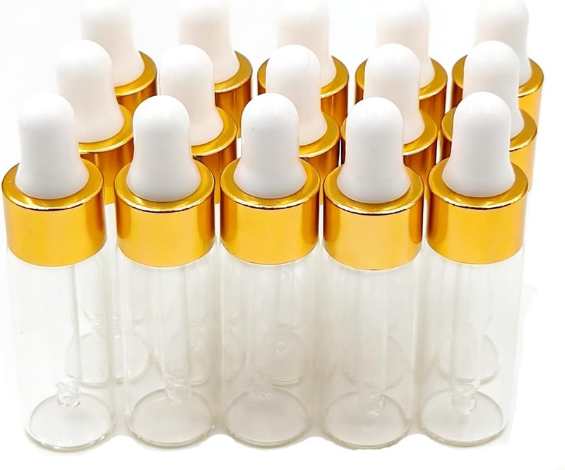 Mini Dropper Bottles - 15-Pack Clear Glass for Essential Oils & Aromatherapy | Gold Cap