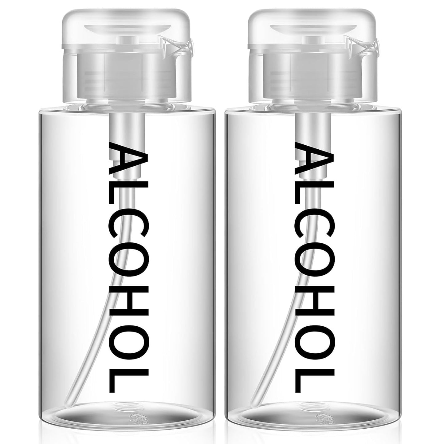Layhit Alcohol Pump Dispenser Bottles - 10 oz Refillable Liquid Containers for Personal & Salon Use | Clear Cap & Bottle
