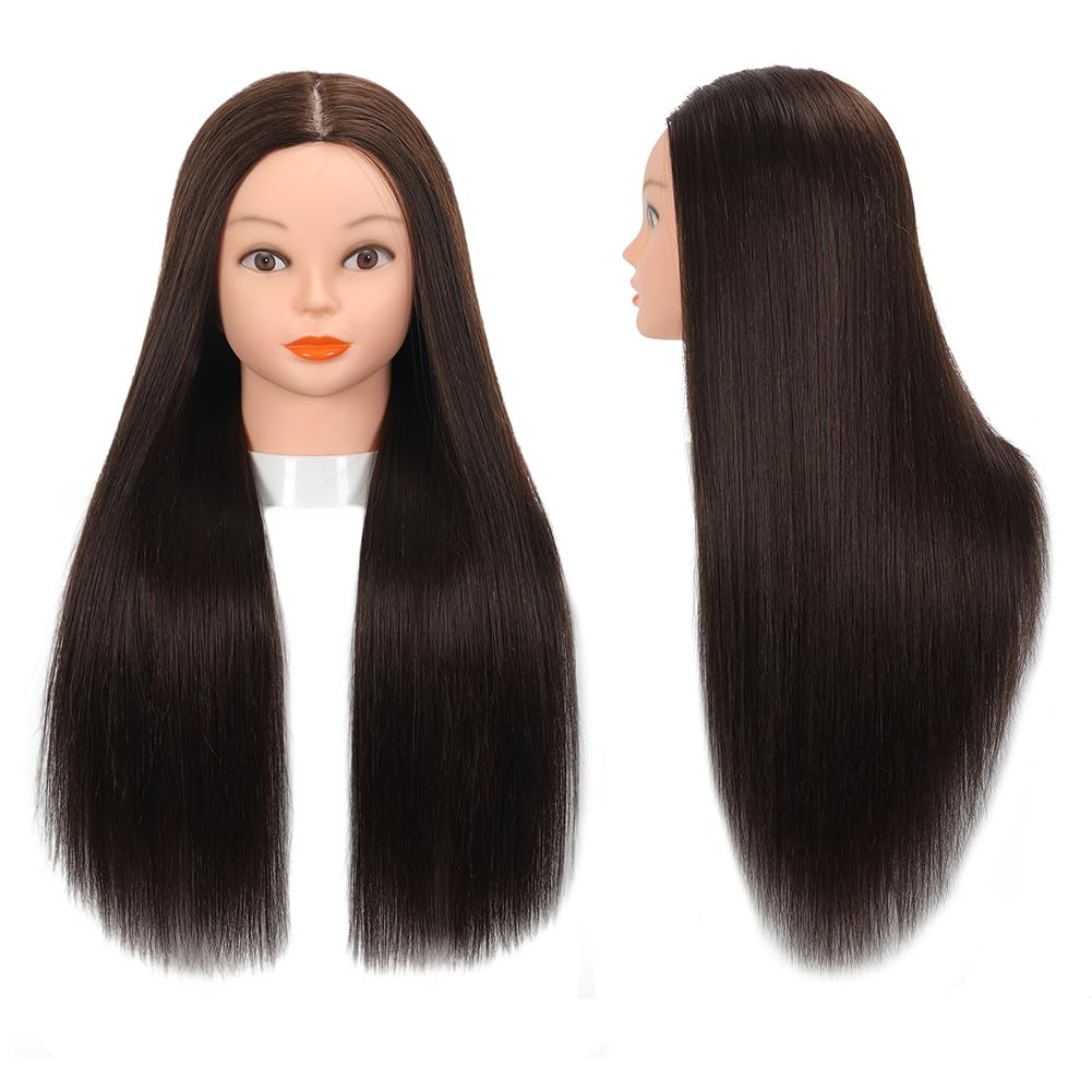 Mannequin Head - 26”-28” Real Hair Cosmetology Doll Head | Dark Brown Styling Manikin