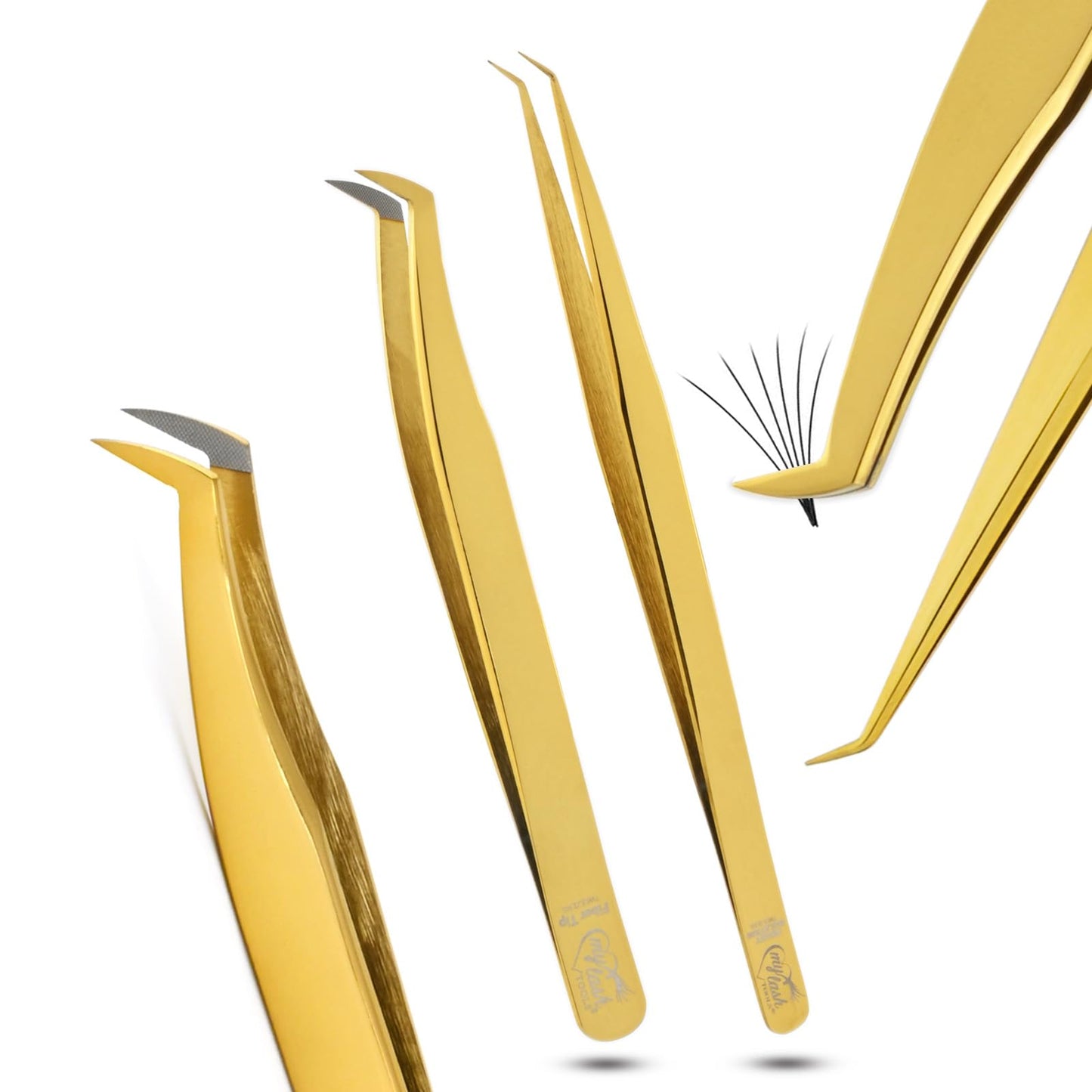 2pcs Fiber Tip Lash Tweezer Set – Boot Mega Volume Tweezer & Straight Isolation Tweezer, Precision Stainless Steel Lash Extension Tools, Non-Slip Grip, Tweezers for Classic & Volume Fans (Gold)
