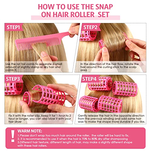 Syhood 12 Pcs Pink Hair Rollers Set - Large Curlers 2.6x1.4 Inch