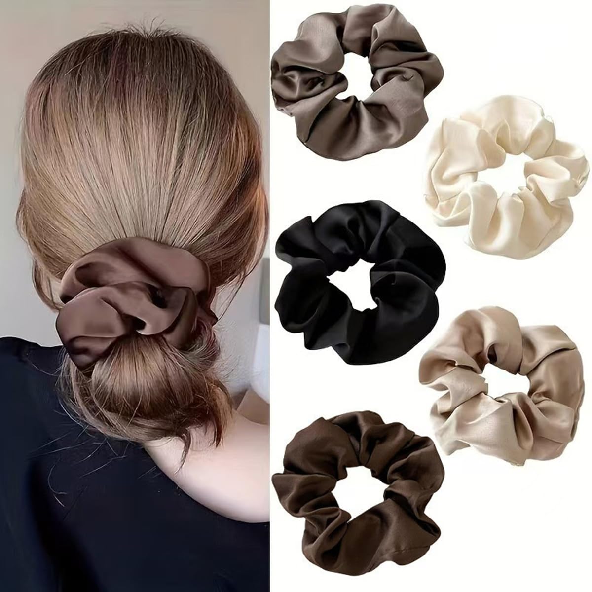5pcs French Satin Hair Scrunchies,Soft Silk Scrunchy for Women Girls, Large Elastic Ponytail Holder Hair Ties,Hair Rope,Hair Band,No Damage Hair