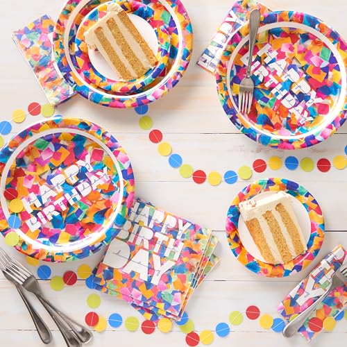 Happy Birthday Confetti Dinner Plates - 36 Count, 9-Inch