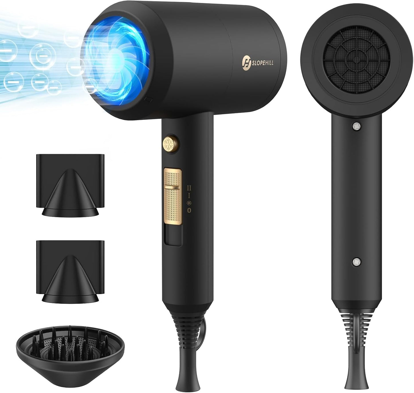 Ionic Hair Dryer - Powerful 1800W Fast Drying with Low Noise | 2 Concentrator Nozzles & 1 Diffuser - Agate Red