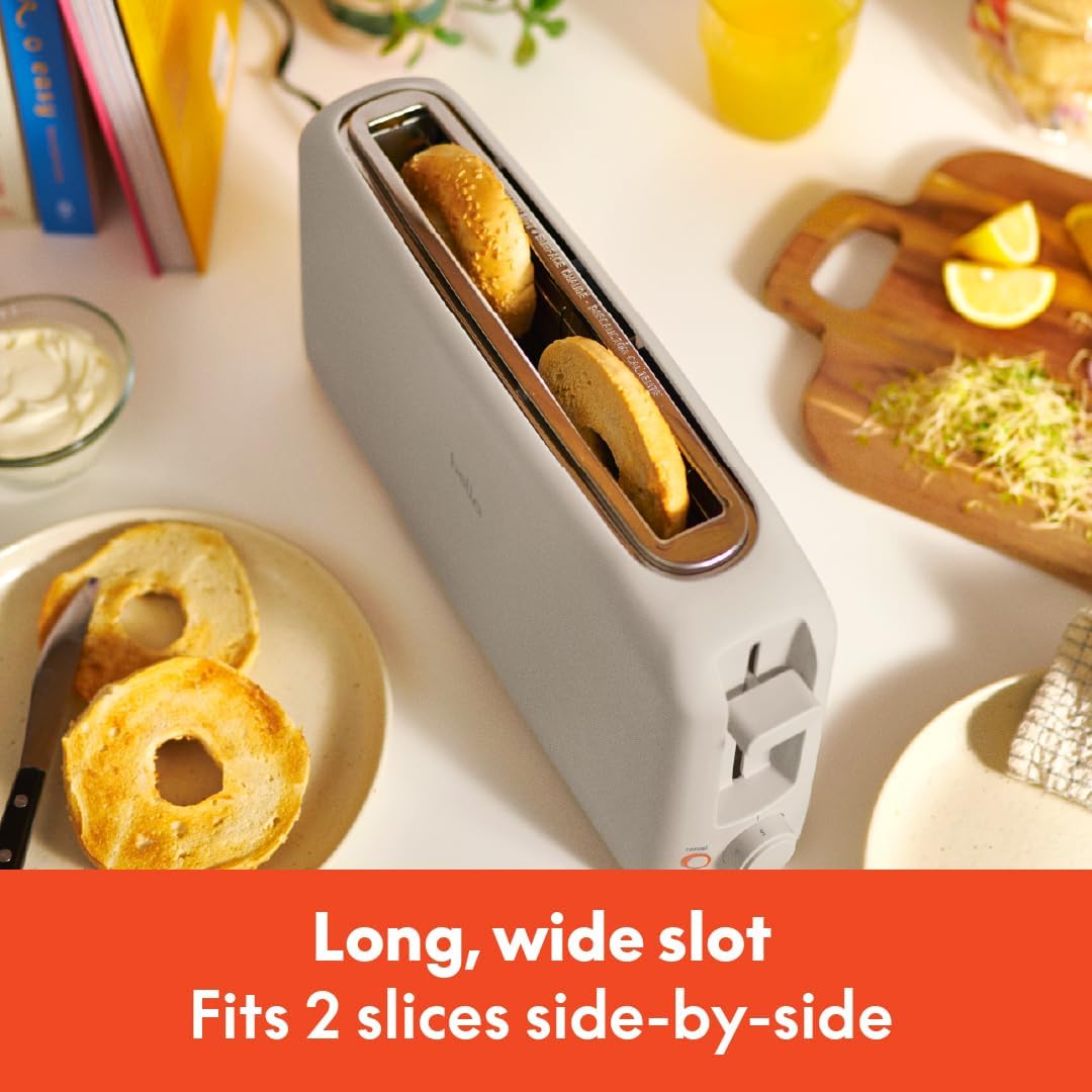 Bella 2 Slice Slim Toaster - 6 Setting Shade Control, 10” Long Slot, Anti-Jam & Auto Shutoff, Oatmilk Color