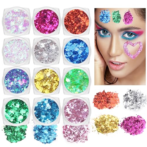 Meicoly 12-Color Face & Body Glitter Palette Set – Mermaid Gel, Festival Sparkle