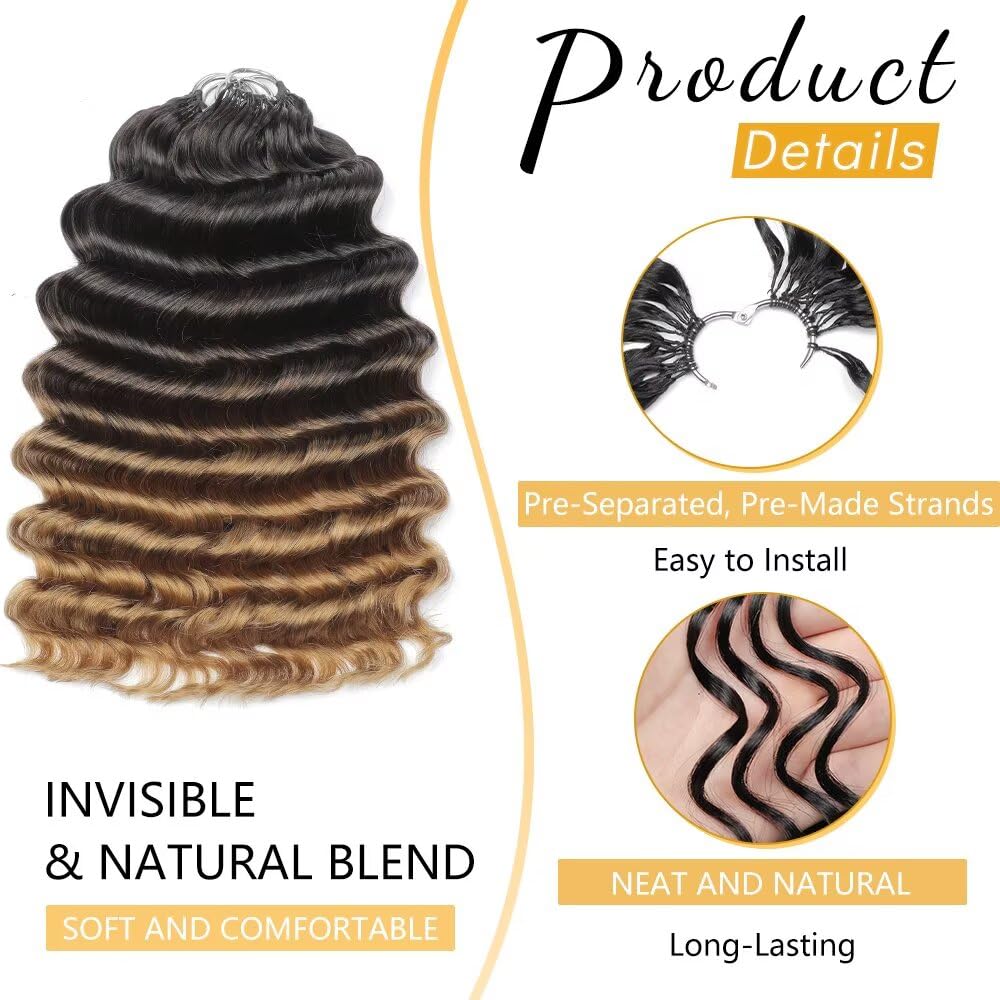 Deep Ocean Wave Crochet Hair - 150G Pre-Separated Human Hair Extensions for Black Women | 18 Inch T30# Feather Style