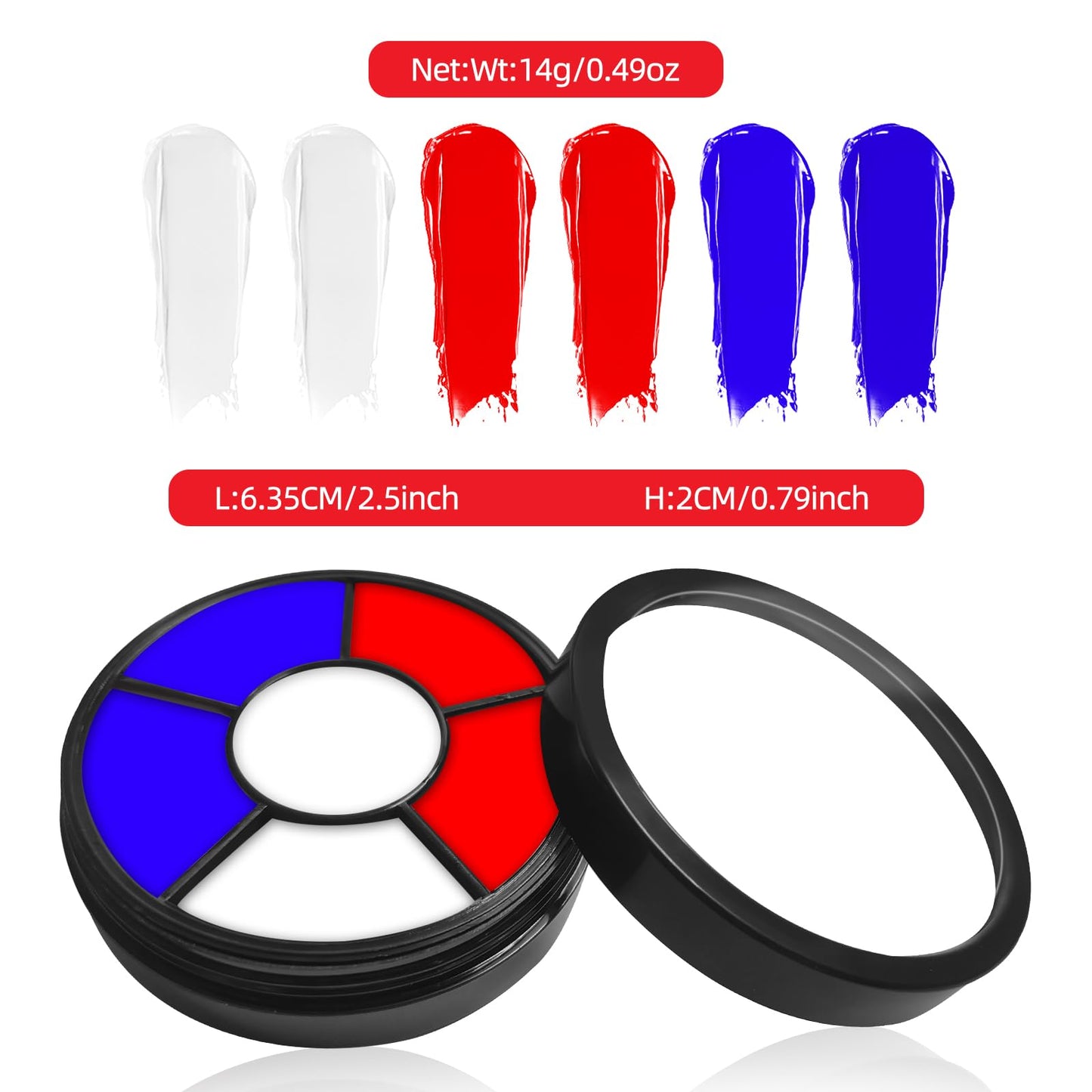 Go Ho Red White and Blue Face Paint Palette,Washable Patriotic Face Body Paint,4th of July Accessories, Face Painting Kit for Independence Day 250 Anniversary USA Face Makeup