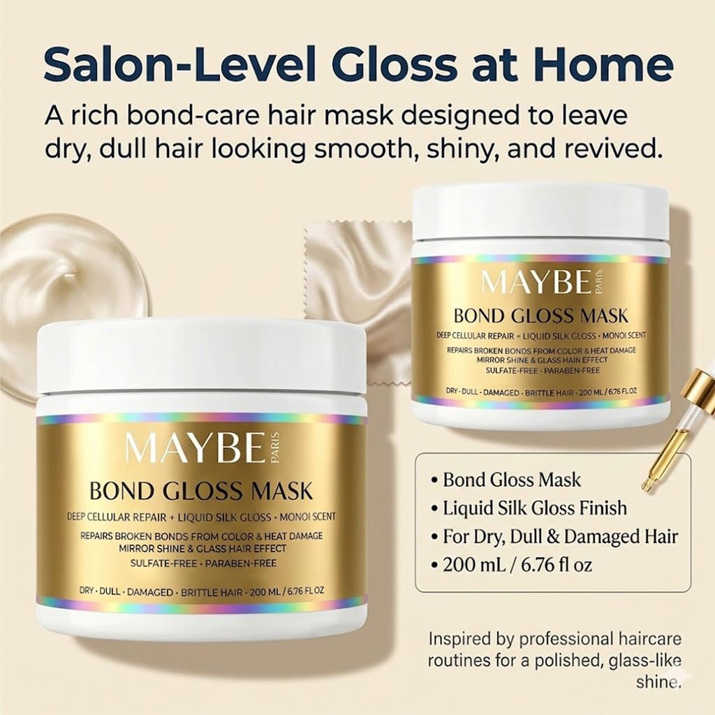 Nooche Maybe Paris Bond Gloss Hair Mask - Natural Deep Repair Hair Mask - Moisturizing Cream for Dull and Fragile Hair, 6.76 oz