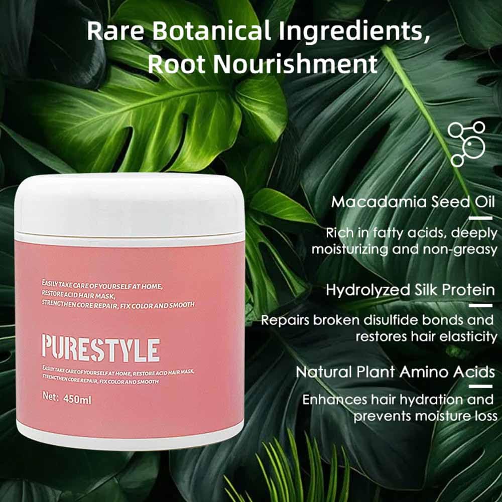 PureStyle 15.2 fl oz (450ml) Deep Conditioning Hair Mask - Intensive Hydrating Nourishing Strengthening for Dry Frizzy Damaged Hair, Frizz Control & Shine Boost, All Hair Types Professional Treatment