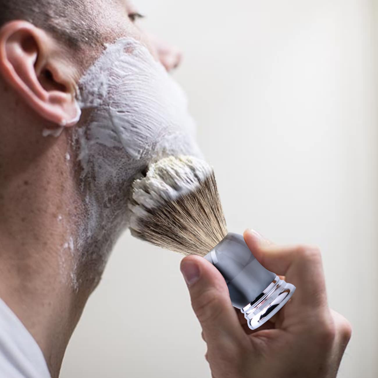 Grandslam Luxury Badger Shaving Brush Handmade Pure Badger Hair Brush with Gray Resin Handle Heavy Alloy Base + Badger Bristle