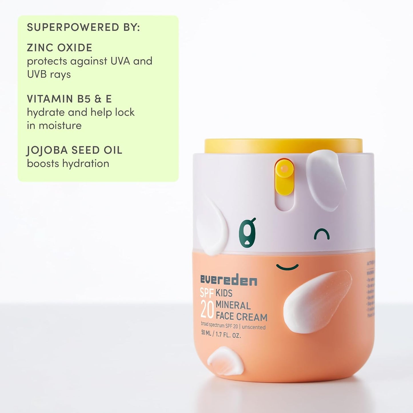 Evereden Kids Mineral Face Cream SPF 20 - Dermatologist-Tested Moisturizer with Vitamin B5 & Zinc Oxide | Fragrance-Free, Vegan