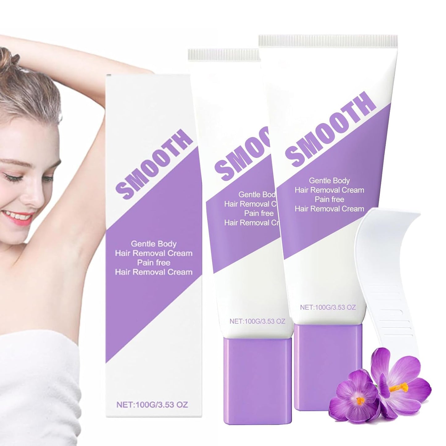 Hair Removal Cream for Sensitive Skin - Fast-Acting Formula with Aloe & Hyaluronic Acid | 2PC Set for Men & Women
