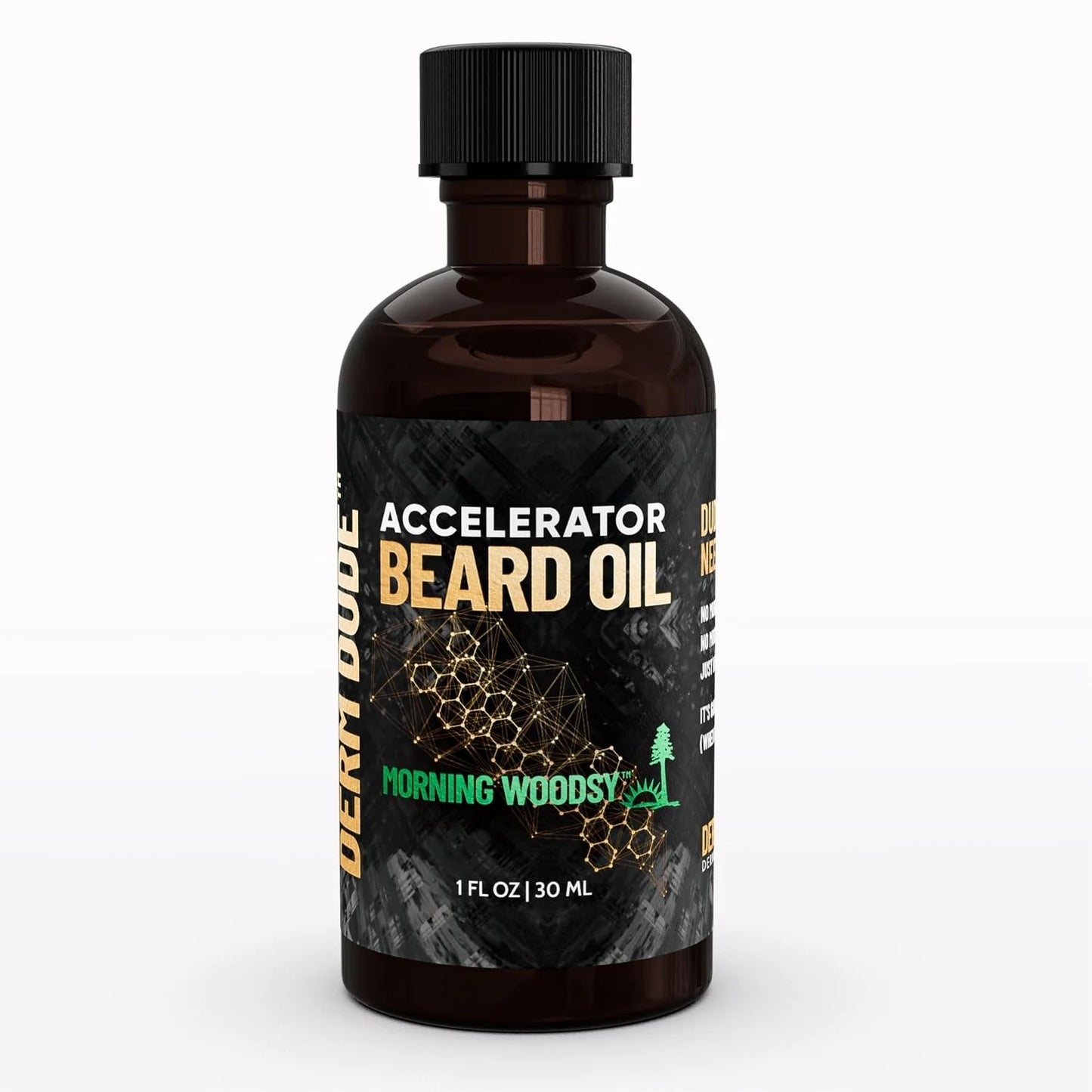 Derm Dude Accelerator Beard Growth Oil for Men | With Castor Oil & Jojoba Oil for Hair Growth | Promotes Thicker Fuller Beard | Hydrate & Soften Facial Hair, Non-Greasy - Morning Woodsy 1oz