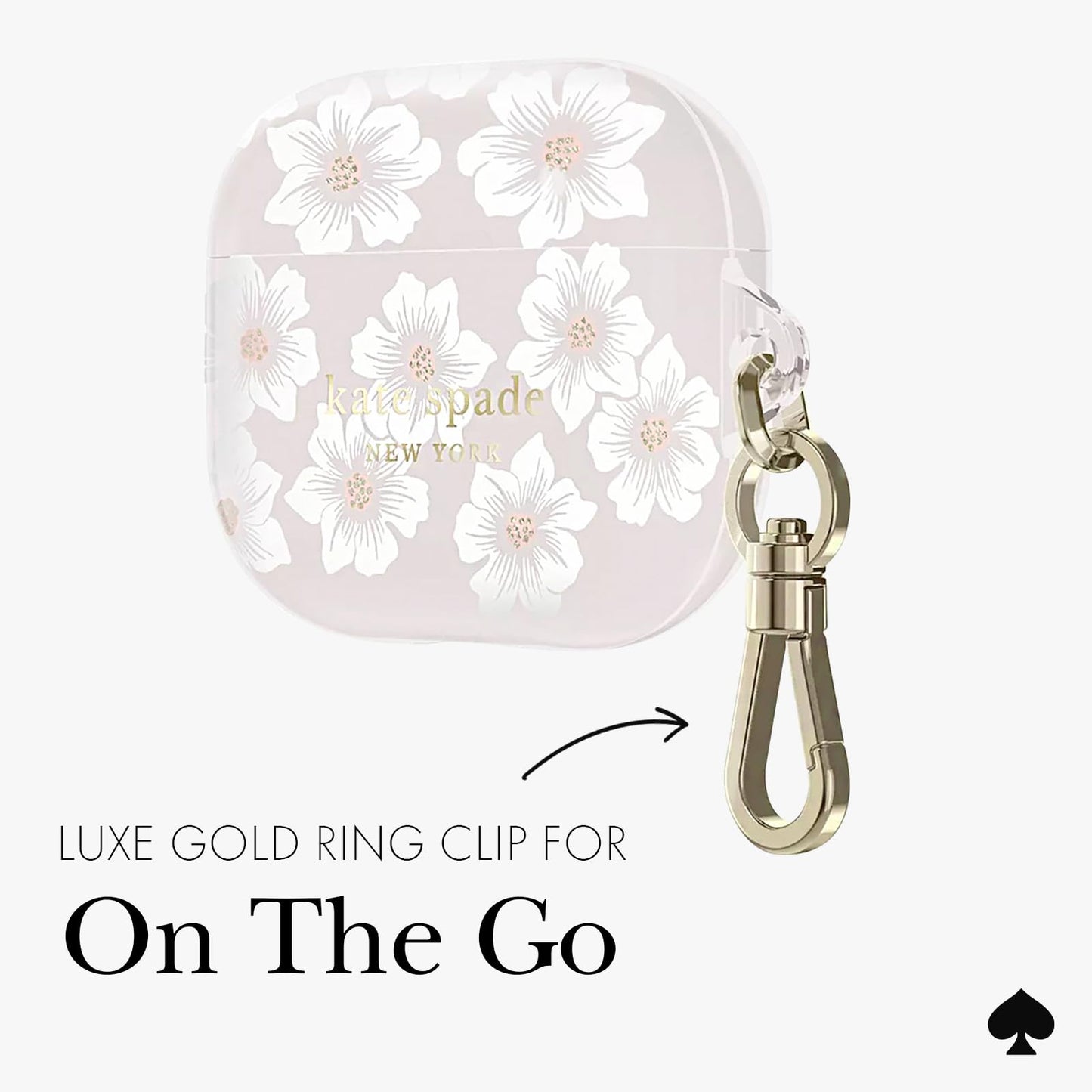 kate spade new york AirPods Protective Case with Keychain Ring - Hollyhock Cream, Compatible with AirPods 3rd Generation