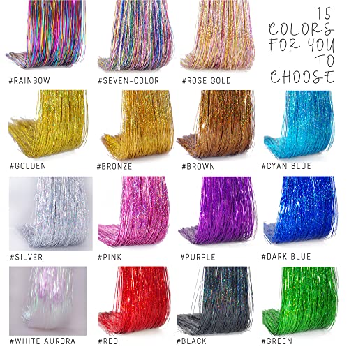 Clip-In Hair Tinsel Extensions Bronze Highlights 20.5in 6pcs - Synthetic Fairy Hair for Party & Cosplay