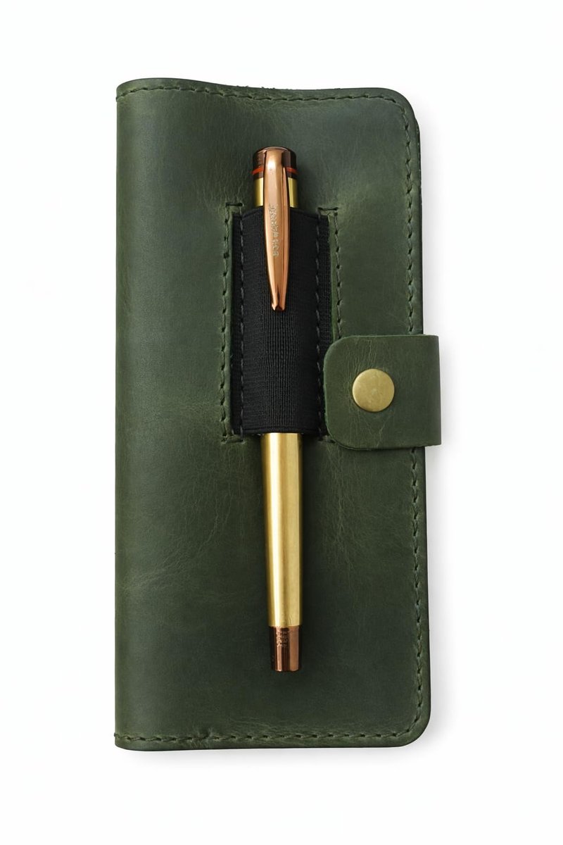CestAntiQ, Distressed Leather Checkbook Cover with Pen Holder Full Grain Green Leather Check Book Cover for Personal or Duplicate Checks Executive Checkbook Wallet for Men Women Slim Gift Organizer