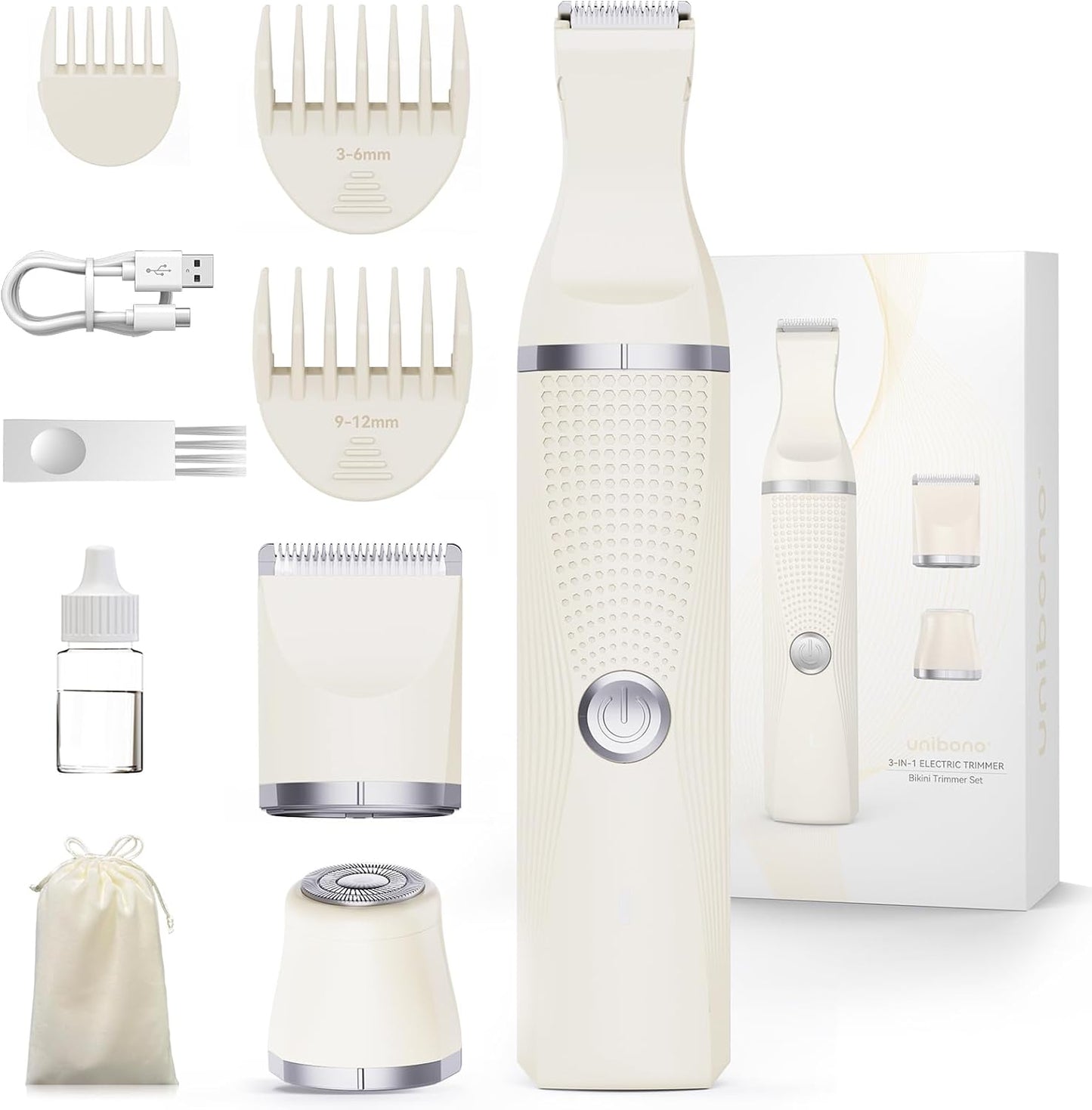 Pubic Hair Trimmer for Women - Waterproof 3-in-1 Electric Razor | Rechargeable Cordless Groomer for Body Hair, Legs, Face